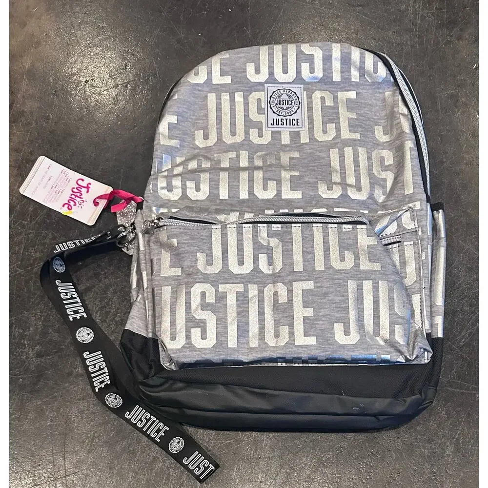 NEW Girls Justice Backpack.  School Bag book bag Silver, Gray